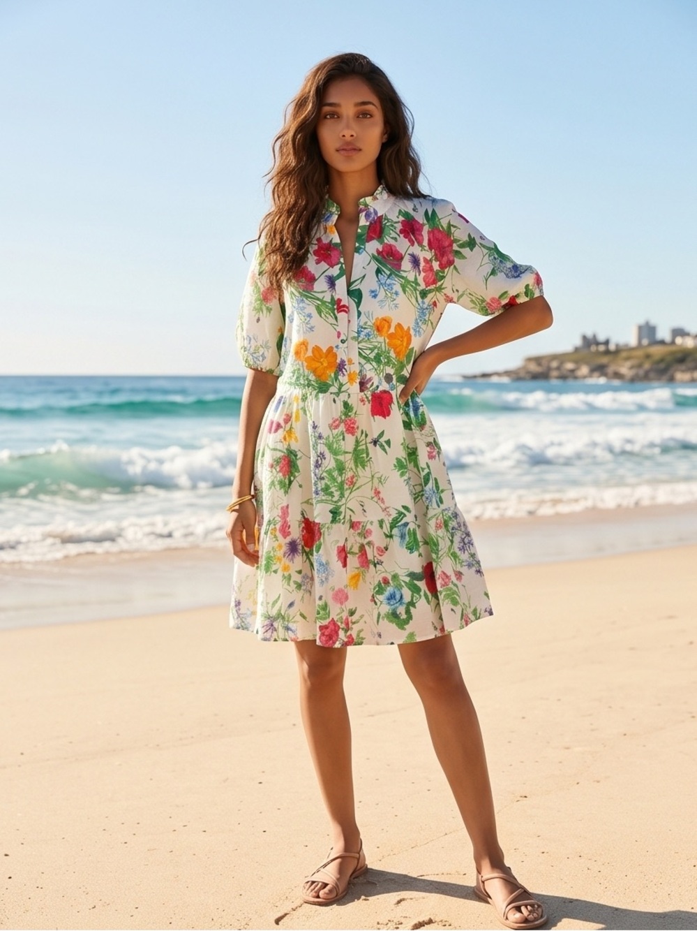 MSK White Floral Button-Front Summer Dress